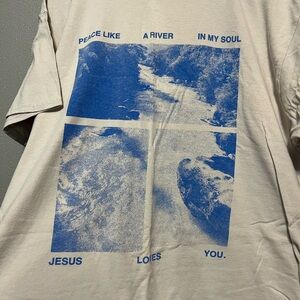 Neutral Graphic Crewneck T‑Shirt with Blue River Print